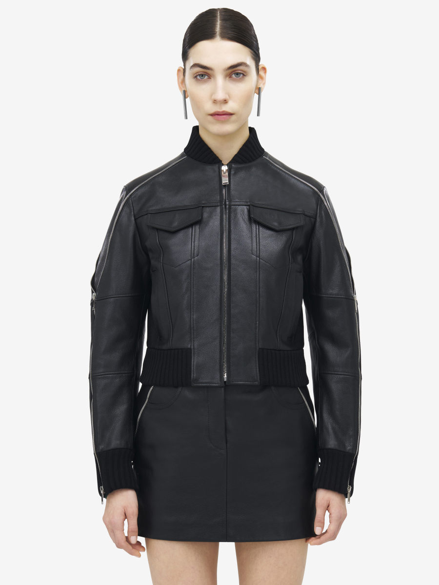 ALEXANDER MCQUEEN - Zip Detail Leather Bomber Jacket - Item 838623Q5APW1000